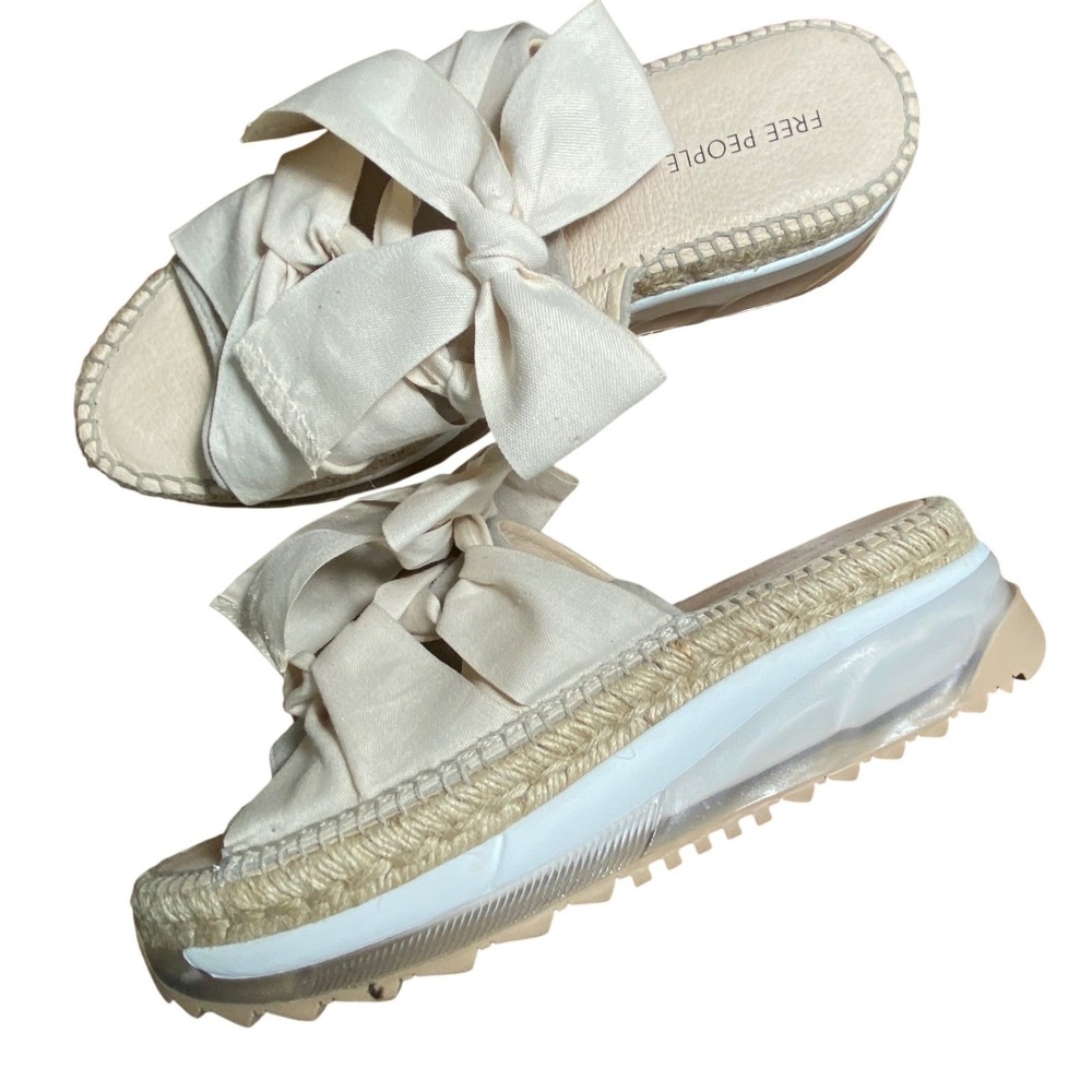 Free‎ People Women Ivory Canvas Bow Platform Espadrille Sandals Made in Spain 9